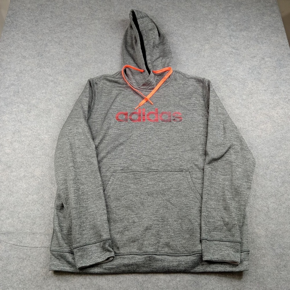 Adidas Hoodie Mens 2XL Gray ClimaWarm Fleece Pullover Sweatshirt Logo AY7634